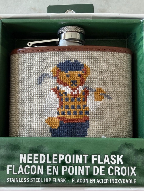 Other - Needlepoint Bear Hip Flask - Cross Stitch Canvas Cover golf! New box
